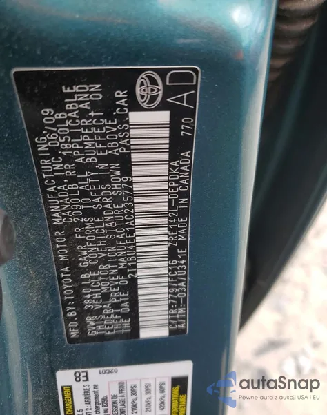 2010 Toyota Corolla Base из США, поврежденный, VIN 2T1BU4EE1AC235779